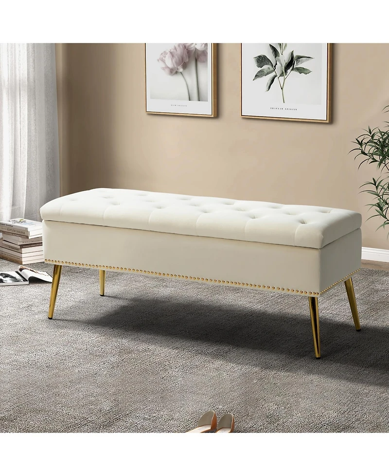 Modern Velvet Storage Ottoman Bench for Living Room Dining