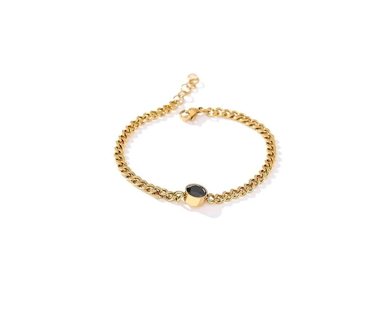 Link Chain Bracelet for Women with Black Crystal Charm