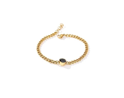 Link Chain Bracelet for Women with Black Crystal Charm
