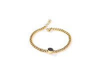 Link Chain Bracelet for Women with Black Crystal Charm
