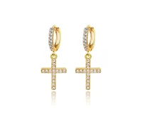 Hollywood Sensation Cross Huggie Earrings with White Diamond Cubic Zirconia