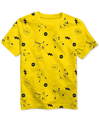 Pokemon Big Boys Pikachu All Over Print Crewneck T-Shirt