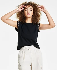 Bar Iii Petite Crewneck Grommet-Trim-Sleeve Top, Created for Macy's