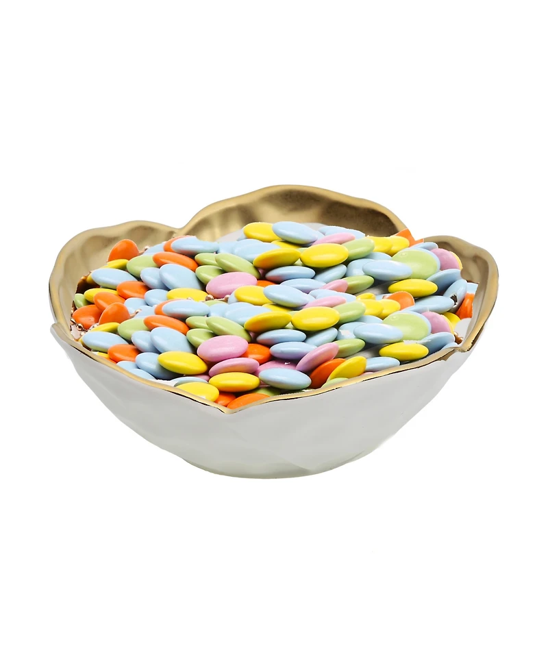 Classic Touch Porcelain Flower Shaped Bowl with Gold-Tone Rim, 7" D