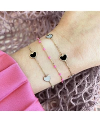 The Lovery Mother of Pearl and Onyx Heart Station Bracelet 14K Gold