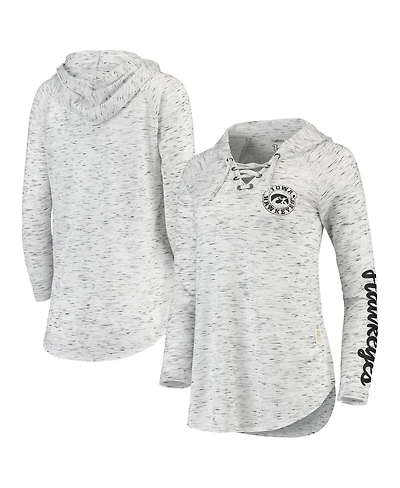Women's Pressbox Gray Iowa Hawkeyes Space Dye Lace-Up V-Neck Long Sleeve T-shirt