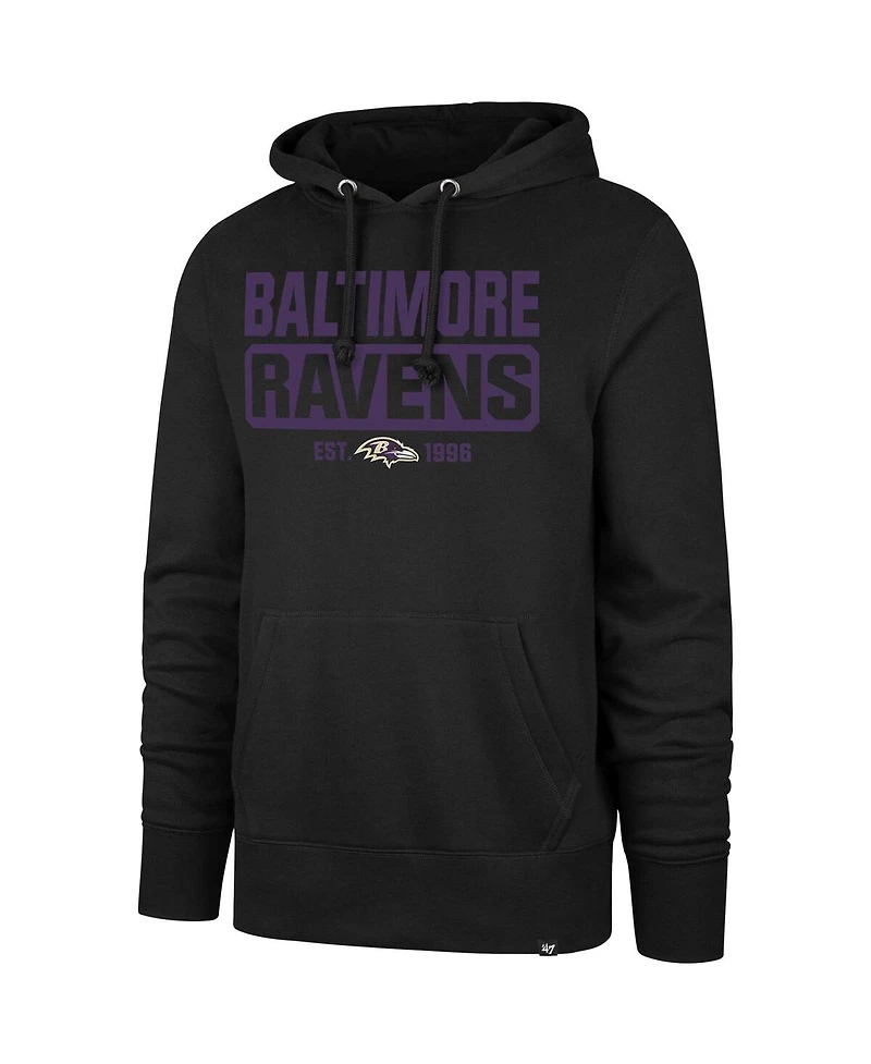 Men's '47 Brand Black Baltimore Ravens Box Out Headline Pullover Hoodie