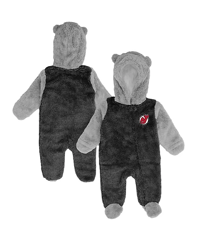 Newborn and Infant Boys and Girls Black New Jersey Devils Game Nap Teddy Fleece Bunting Full-Zip Sleeper