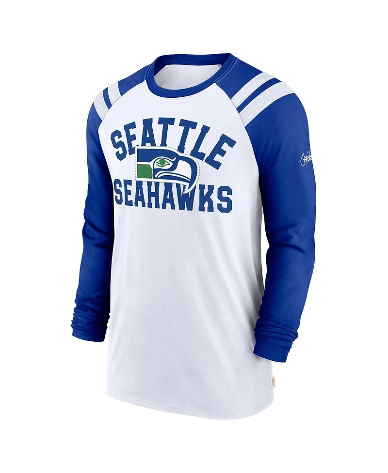 Men's Nike White, Royal Seattle Seahawks Classic Arc Raglan Tri-Blend Long Sleeve T-shirt