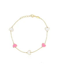 The Lovery Mother of Pearl and Bubblegum Pink Mixed Heart Station Bracelet 14K Gold