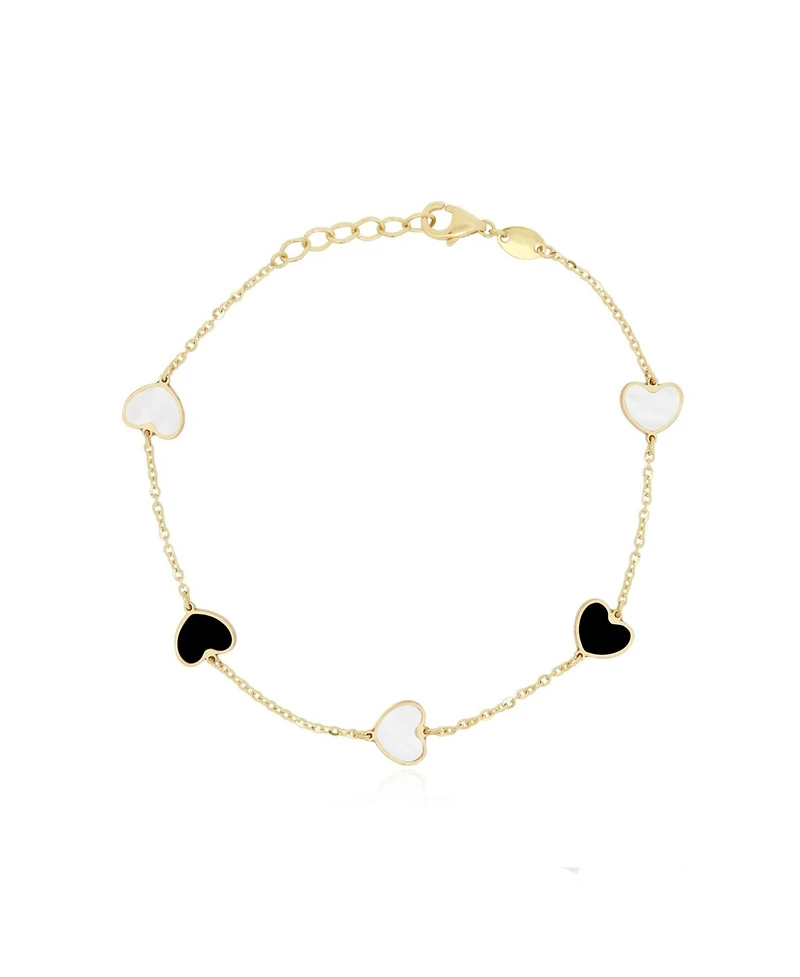 The Lovery Mother of Pearl and Onyx Heart Station Bracelet 14K Gold