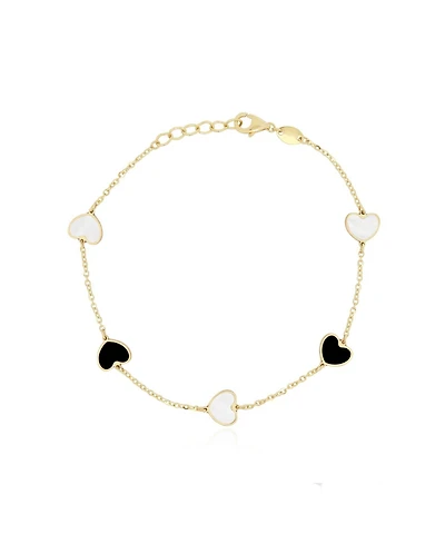 The Lovery Mother of Pearl and Onyx Heart Station Bracelet 14K Gold