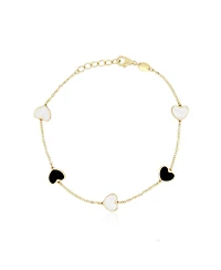 The Lovery Mother of Pearl and Onyx Heart Station Bracelet 14K Gold
