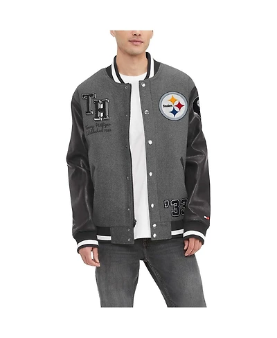 Men's Tommy Hilfiger Heather Gray, Black Pittsburgh Steelers Gunner Full-Zip Varsity Jacket