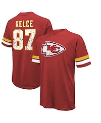 Men's Majestic Threads Travis Kelce Red Distressed Kansas City Chiefs Name and Number Oversize Fit T-shirt