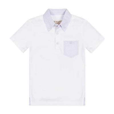 Hope & Henry Baby Boys Short Sleeve Jersey Polo with Seersucker Trim