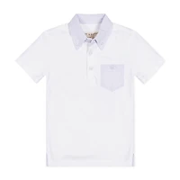 Hope & Henry Baby Boys Short Sleeve Jersey Polo with Seersucker Trim