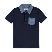 Hope & Henry Boys Short Sleeve Jersey Polo with Chambray Trim