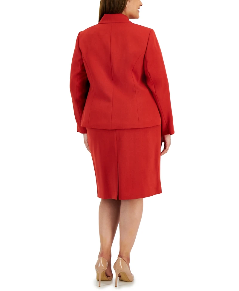 Le Suit Plus Size Crepe Wing-Collar Jacket & Slim Skirt Suit