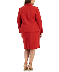 Le Suit Plus Size Crepe Wing-Collar Jacket & Slim Skirt Suit