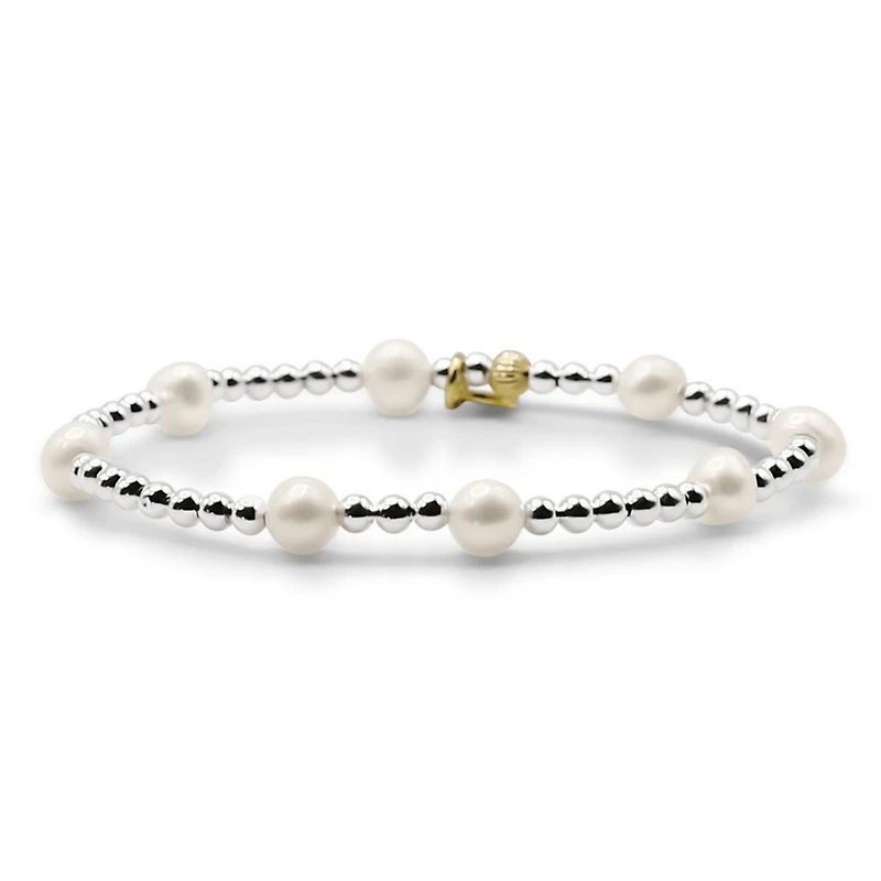 Bowood Lane 3mm Sterling Silver Ball and Freshwater Pearl Stretch Bracelet