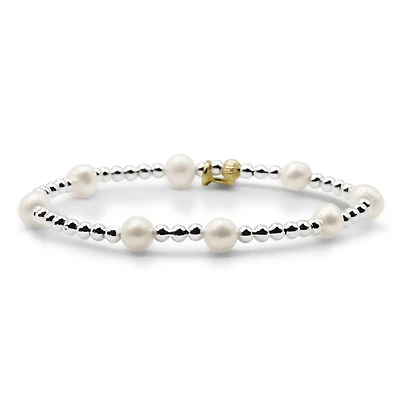Bowood Lane 3mm Sterling Silver Ball and Freshwater Pearl Stretch Bracelet