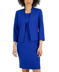 Le Suit Women's Crepe Open Front Jacket & Crewneck Sheath Dress Set, Regular Petite