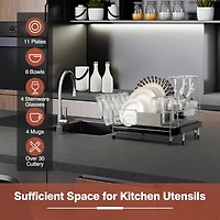 Stainless Steel Expandable Dish Rack with Drain board and Swivel Spout