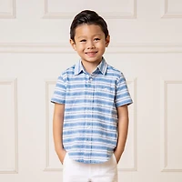 Hope & Henry Boys' Linen Short Sleeve Button Down Shirt, Kids