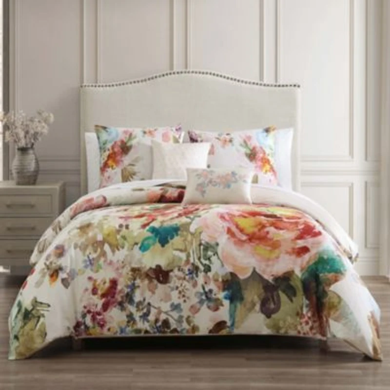 Bebejan Antique Flowers 100 Cotton Sateen 5 Piece Reversible Comforter Set