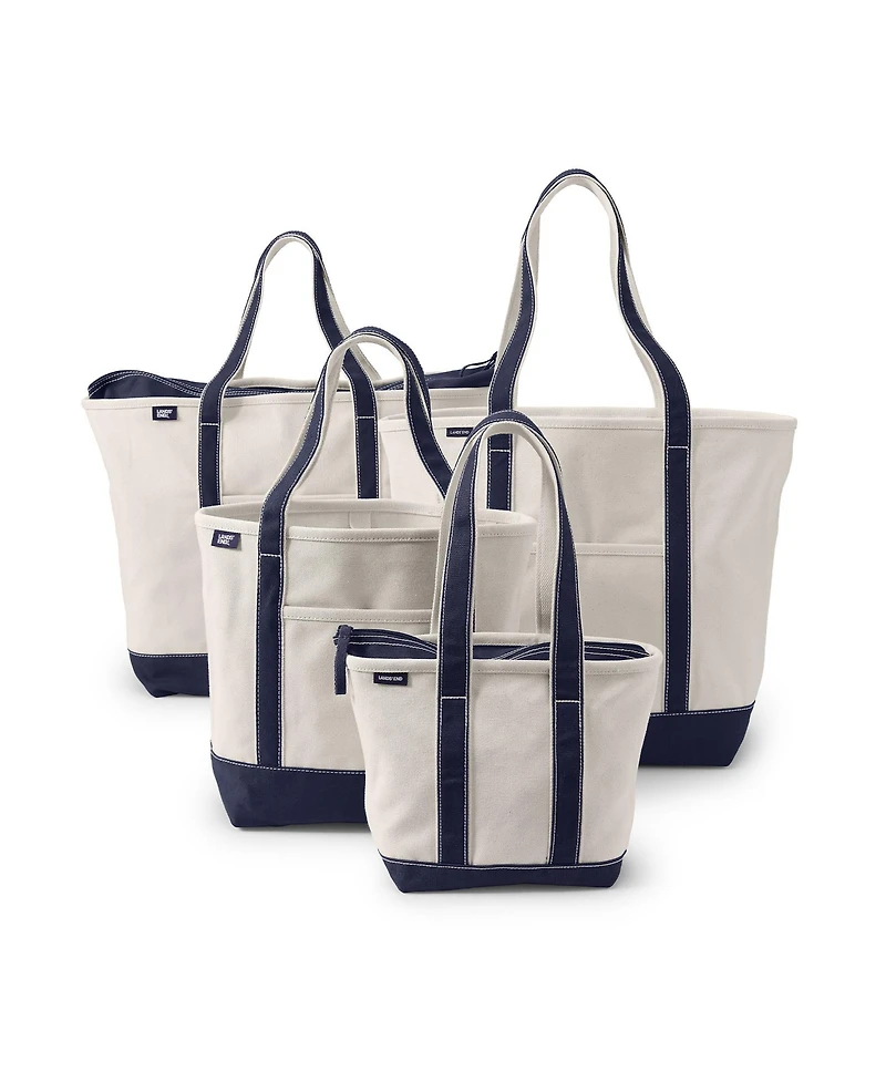 Lands' End Natural 5 Pocket Open Top Long Handle Canvas Tote Bag