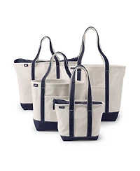 Lands' End Natural 5 Pocket Open Top Long Handle Canvas Tote Bag