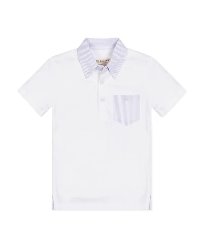 Hope & Henry Boys Short Sleeve Jersey Polo with Seersucker Trim