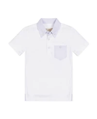 Hope & Henry Boys Short Sleeve Jersey Polo with Seersucker Trim