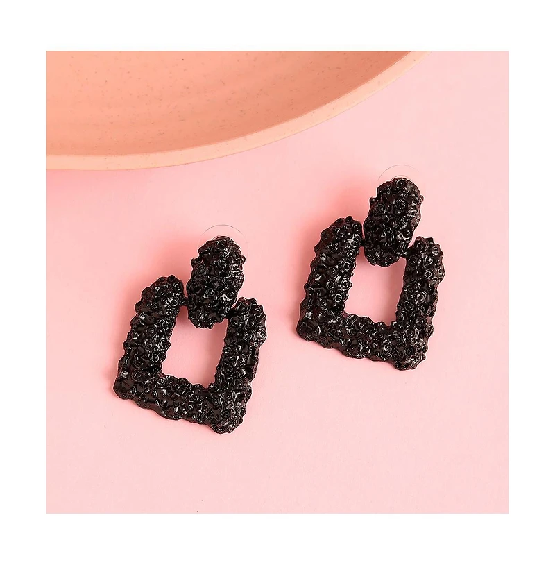 Sohi Women's Black Textured Geometric Drop Earrings