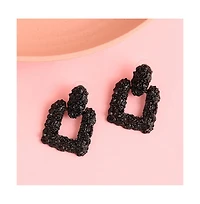 Sohi Women's Black Textured Geometric Drop Earrings