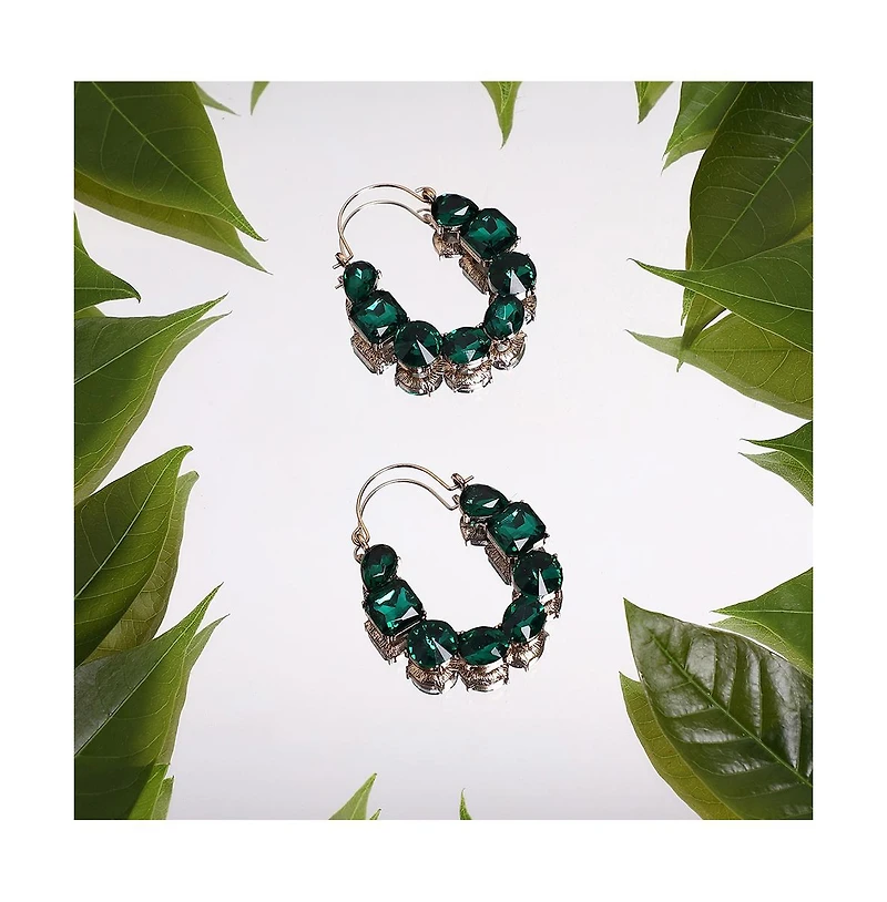 Sohi Women's Green Embellished Hoop Earrings