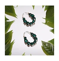 Sohi Women's Green Embellished Hoop Earrings