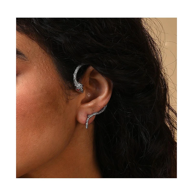 Sohi Women's Silver Embellished Snake Earcuff Earrings