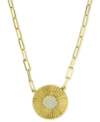 Cubic Zirconia Sunflower 18" Pendant Necklace in 14k Gold-Plated Sterling Silver