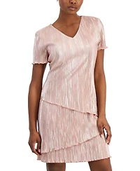 Connected Petite V-Neck Asymmetric Tiered Sheath Dress