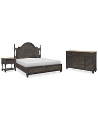 Mandeville 3pc Bedroom Set (Louvered California King Storage Bed + Louvered Dresser 1-Drawer Nightstand)