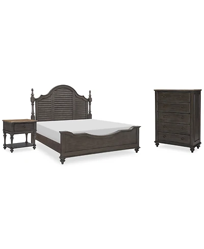 Mandeville 3pc Bedroom Set (Louvered King Bed + Drawer Chest 1-Drawer Nightstand)