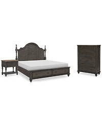 Mandeville 3pc Bedroom Set (Louvered California King Storage Bed + Drawer Chest 1-Drawer Nightstand)