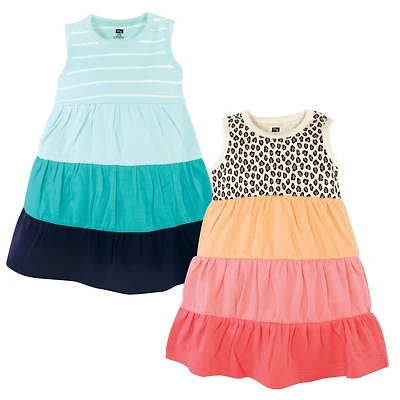 Hudson Baby Baby Girls Hudson Cotton Dresses, Leopard Coral Mint