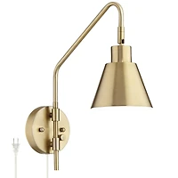 Marybel Adjustable Swing Arm Wall Lamp Dimmable Antique Brass Plug-In Light Fixture Down light Shade for Bedroom Bedside House Reading Living Room Hom