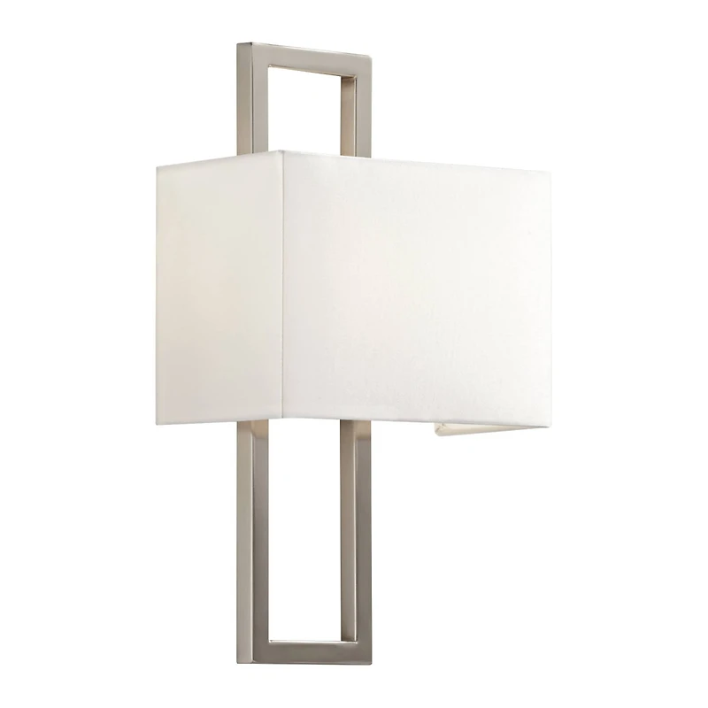 Possini Euro Design Modern Wall Light Sconce Brushed Nickel Hardwired 15 1/2" High Fixture Faux Silk for Bedroom Bathroom Hallway