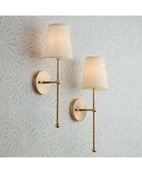 Elena Modern Wall Light Sconces Set of 2 Warm Brass Gold Metal Hardwired 6" Cream Linen Shade for Bedroom Bedside Living Room House Home Hallway Dinin