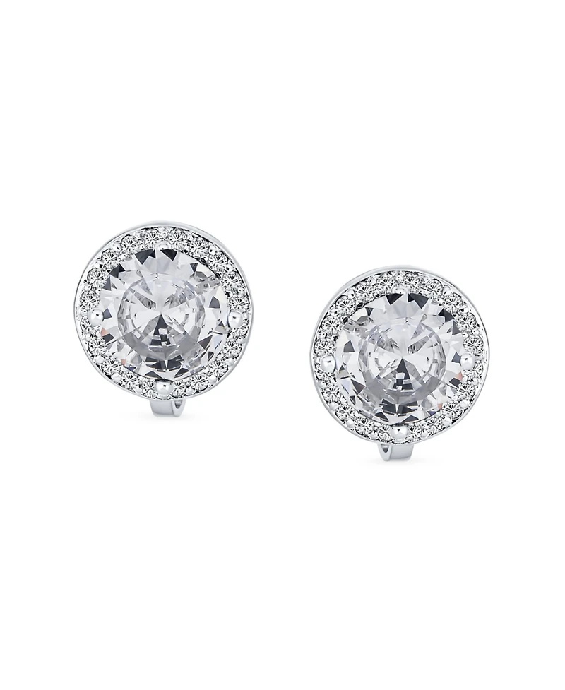 Bling Jewelry Classic 2CT Round Cz Cubic Zirconia Solitaire Halo Clip On Stud Earrings Non Pierced 7MM