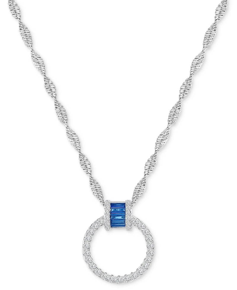 Cubic Zirconia & Lab-Grown Blue Spinel Doorknocker Pendant Necklace in Sterling Silver, 18" + 2" extender
